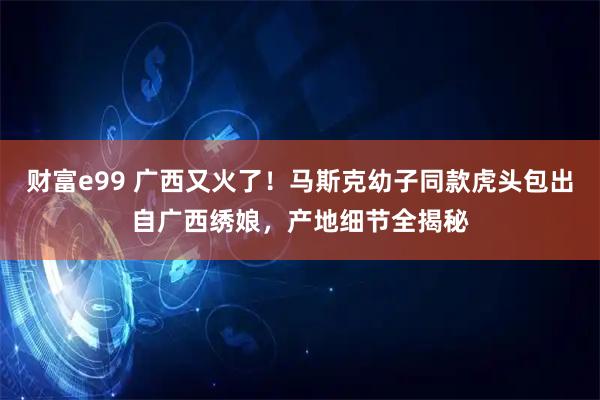 财富e99 广西又火了！马斯克幼子同款虎头包出自广西绣娘，产地细节全揭秘